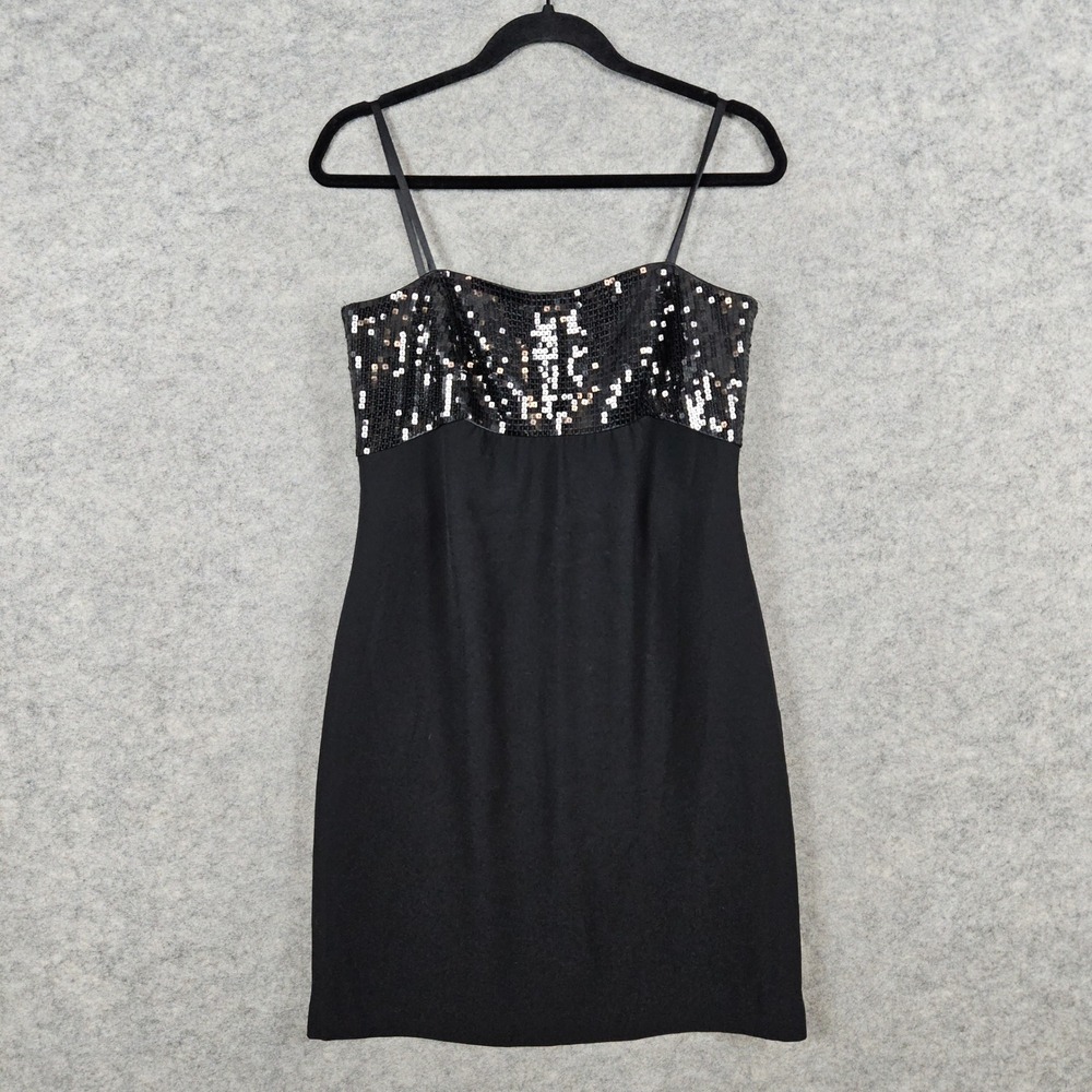 Ann‎ Taylor Black Sequin Embellished Spaghetti Strap Sheath Dress Size 6 Party